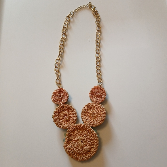 Sunburst Blue Green Gold Tone Floral Cluster Crystal Beaded Chain Necklace - Picture 8 of 15